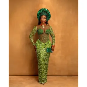 Conjunto de Satén de Lujo Emerald Majesty George Wrapper & Gele - Product Image 1