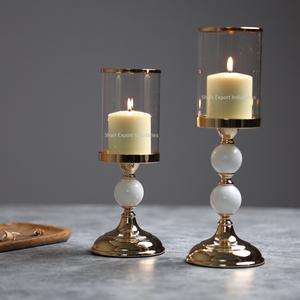American Style White Stone & Metal Gold <b>Hurricanes</b> <b>Holder</b> for Home & Wedding Table Decorative <b>Hurricanes</b> <b>Candle</b> <b>Holder</b> - Product Image 1