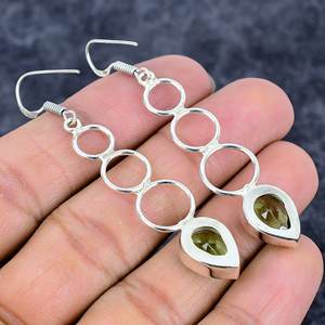 Pendientes de amatista verde Plata de Ley 925 hechos a mano, gota larga, forma de pera, piedras preciosas chapadas en plata para bodas cristianas - Product Image 3