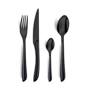 Juego de Cubiertos de Acero Inoxidable de 4 Piezas de Estilo Americano Moderno con Mangos Negros Duraderos y Decoración Plateada - Product Image 1