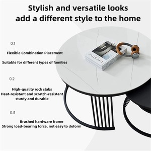 Table basse ronde moderne de luxe avec panneau en pierre, plateau en marbre écologique pour hôtel, maison, petits appartements, salons, salles à manger - Product Image 4