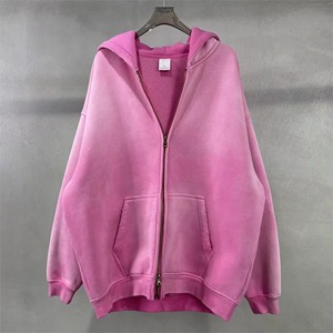 2025 High Quality Stone Acid Wash <b>Zip</b> <b>Up</b> Hoodie Distressed Sun Faded Men's French Terry Double <b>Zip</b> <b>Up</b> <b>Hoodies</b> - Product Image 1
