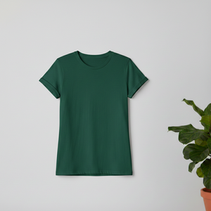 T-shirts en coton mélangé respirant vert foncé écologiques pour femmes avec logo et design personnalisés - Prix de gros anti-boulochage - Product Image 1