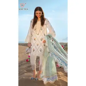 Collezione di abbigliamento etnico per donna Salwar Kameez in cotone con Dupatta con ricamo in sequenza a prezzi economici