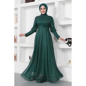 ชุดราตรีซิปประดับกลิตเตอร์ คอสูง ไซส์ XL ยาวลากพื้น สไตล์โรแมนติกสำหรับงานทางการ พร้อมชายกระโปรงยาว - Product Image 1