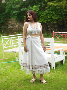 Conjunto de falda hasta el tobillo informal de algodón orgánico 100% con estampado de bloque bohemio indio Choli - Product Image 5