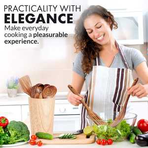 Juego de cucharas de cocina de madera de 8 piezas Premium, superficie lisa, teca Natural, utensilios de teca hechos a mano antiadherentes para cocinar y revolver - Product Image 6