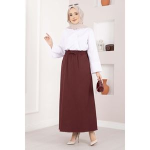 Burgundy Chiffon <b>Skirt</b> with <b>Elastic</b> Waist Pocket Detail Digital Print Soft Breathable Embroidered Empire Waistline Spring Style - Product Image 1