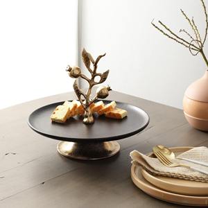 Support à gâteau décoratif de luxe en or et argent, branche de grenade, plateau rond noir pour servir le gâteau, décoration moderne pour centre de table - Product Image 1