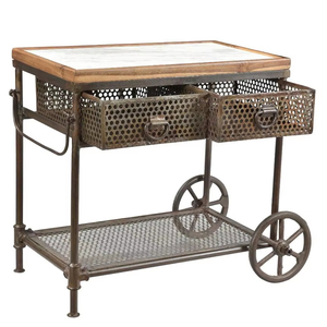 Handmade Kitchen Islands Carts Reclaimed Solid Wood Marble Iron Finish Silver Antique Top High Quality Natural Ingredients - Product Image 1