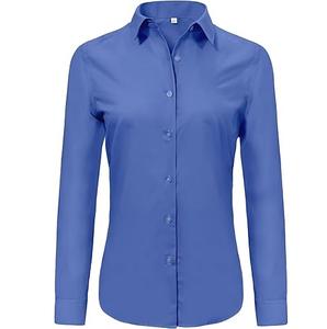 Camisas de Vestir de Oficina para Mujer, Estilo Vintage, Casuales, de Verano, de Algodón, Manga Larga, Lisas, con Botones, Blusa - Product Image 1