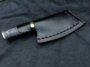 Couteau à découper en acier Damas forgé à la main, lame pleine, robuste, hachoir à viande, fait à la main, chasse en plein air, 5 pièces, cuir écologique - Product Image 6