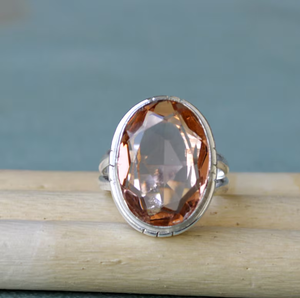 Corte ovalado melocotón morganita 925 plata esterlina noviembre piedra de nacimiento delicado anillo de declaración regalo para su anillo de piedras preciosas - Product Image 3
