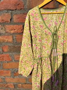 100% Cotton Hand Block Printed Boho <b>Maxi</b> <b>Dress</b> Indian Style Long Gown with Embroidered Techniques and Tassel Decoration - Product Image 4