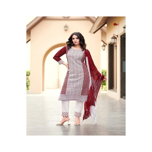 Femmes indien ethnique Punjabi robe de soirée coton Salwar Kameez costume avec couture disponible en gros soie lin matériel - Product Image 5