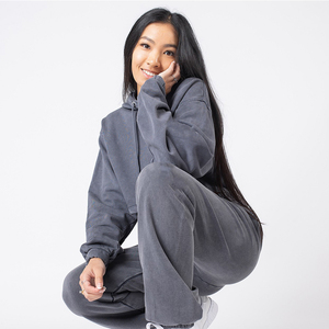 Pull à capuche court de haute qualité lavé à l'acide pour femmes haut de gymnastique de Fitness avec conception respirante pour l'hiver femmes sweat à capuche - Product Image 3