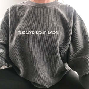 Sweat-shirt en velours côtelé 100% coton personnalisé OEM pour femmes col rond surdimensionné Vintage Streetwear en charbon usé pour l'automne/hiver - Product Image 5