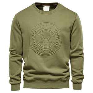 Sweat-shirt à capuche en coton avec logo personnalisé pour hommes, sweat-shirt à col rond à motifs solides, style décontracté, pull d'hiver de grande taille - Product Image 2