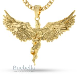 Pendentif Ange Volant en Argent 925 Plaqué Or 14K Style Hip Hop Collier Glacé avec Charms Moissanite - Product Image 2