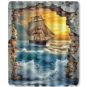 Custom Printed Waterproof Shower Shower <b>Curtain</b> for Bathroom Waterproof Polyester <b>with</b> <b>Hooks</b> - Product Image 5