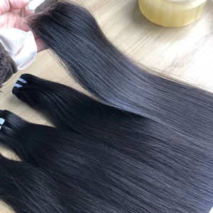 Cheveux Remy vietnamiens donneur unique cuticules pleines crues intactes Volume supplémentaire os droit Super Double dessiné peau trame Machine - Product Image 1