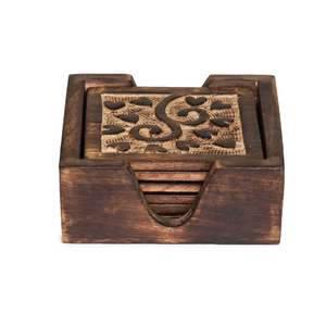 Intricate Tree of Life Design <b>Wooden</b> Drink Coasters with Holder Classic Style for Spiritual Nature-Inspired Table Decor - Product Image 1