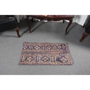 Alfombra de 1.5x3 pies, Alfombra Turca Vintage, Alfombra de Lana Azul - Product Image 2