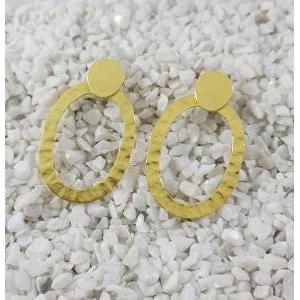 Boucles d'oreilles créoles unisexes en laiton plaqué or faites à la main, motif géométrique et croix vintage tendance, incrustées de diamants, pour mariages et soirées - Product Image 1