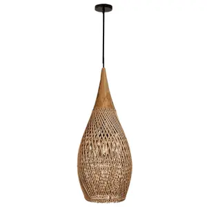 Lámpara Colgante NinaReed de Ratán, Bombilla E27, 220V, 8W, Acabado Marrón Oscuro/Claro - Product Image 6