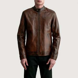 เสื้อแจ็คเก็ตหนังแกะแท้ Zen รุ่น Biker สีน้ำตาลแบบดิสเทรส พร้อมซิป  แบบเทรนช์โค้ท กันน้ำ  สำหรับฤดูใบไม้ร่วง ไซส์ XS  วัสดุ PU - Product Image 3