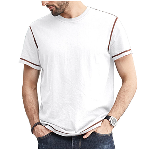 Venta al por mayor para hombre personalizado cuerpo ajustado gimnasio camisetas de secado rápido Activewear deportes O cuello contraste Trim camisetas transpirables - Product Image 1