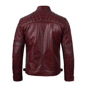 Veste en cuir pour homme de couleur marron avec fermeture éclair intégrale, design classique, veste en cuir matelassée pour homme, veste très vendue pour homme - Product Image 3
