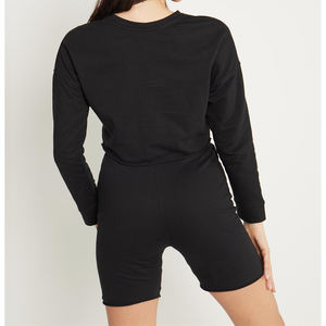 ชุดลำลอง2ชิ้นสำหรับผู้หญิงชุดวอร์มกางเกงขาสั้นสีดำเทา - Product Image 5