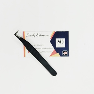 Wholesale Somofy Enterprises Matt Black <b>Silver</b> Tip Long Fiber 10mm Durable Precision Eyelash Tweezers 90 Degree Stainless Steel - Product Image 1