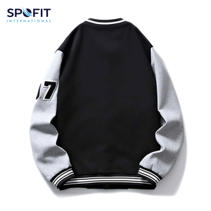 แจ็คเก็ตเบสบอลแบบ Letterman สำหรับผู้ใหญ่ พร้อมป้ายปัก คอตั้ง ตัวเสื้อทำจากผ้าขนสัตว์ แขนเสื้อทำจากหนังแท้ สำหรับผู้ชาย - Product Image 2