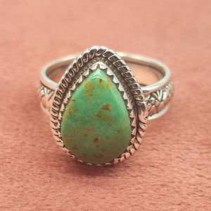 Grossiste Bague en argent sterling 925 faite à la main Turquoise cuivre vert naturel Pierre de naissance Vintage Mariage Fiançailles Anniversaire - Product Image 1