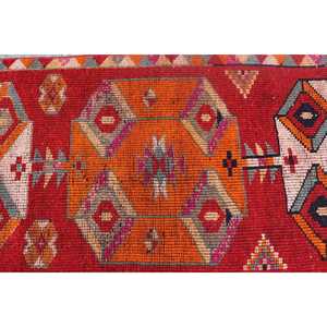 Tapis vintage Herki, tapis turc 2,5x11,7 pieds, tapis en laine camouflage rouge - Product Image 5