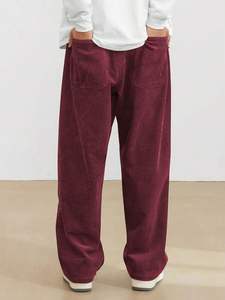 Pantalon droit en velours côtelé pour homme, tenue décontractée solide à taille élastique avec poches, leggings de yoga à coupe ample - Product Image 5