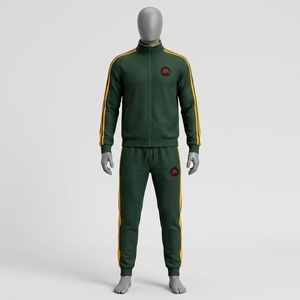 Conjunto Deportivo para Hombre en Verde Oscuro, Chaqueta Deportiva con Cierre Completo, Pantalones Jogger con Franjas Laterales Doradas, Ropa Deportiva para Entrenamiento, Gimnasio, Running y Fitness - Product Image 1