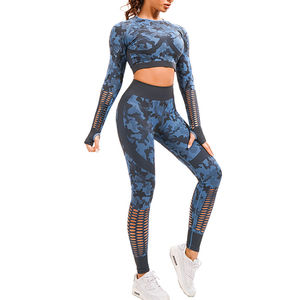 Custom Women's Yoga Workout Sets 2-Piece Lace Elastic <b>Waist</b> Sportswear with Tights & Crop <b>Top</b> Custom Color & Logo - Product Image 1