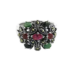 แหวนเงินแท้ 925 ประดับพลอยหลากชนิด ดีไซน์เรขาคณิต สำหรับผู้หญิง เครื่องประดับคุณภาพสูง แหวนพลอยโกเมนทรงเหลี่ยม วัสดุแพลตตินัม แหวนเรียบง่ายสำหรับผู้ชาย - Product Image 1