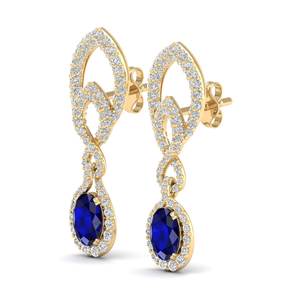 Boucles d'oreilles pendantes REYES, nouveau design, or jaune 14K 18K, moissanite, prix d'usine, coupe ovale, 2,8 carats, saphir bleu, bijoux - Product Image 3