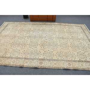 พรมตุรกีวินเทจ ขนาด 6x10.2 ฟุต พรมขนาดใหญ่ สีเบจ-น้ำตาล ลายดอกไม้ - Product Image 3