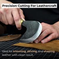 Couteau demi-lune (couteau rond) lame tranchante de rasoir en acier au carbone trempé, manche en frêne, avec gaine en cuir outil de coupe en cuir