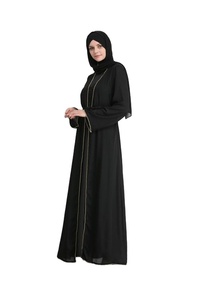 2023 mujeres de alta calidad frente abierto moda Abaya Jubbah rayas personalizadas negro teñido tradicional musulmán ropa y accesorio - Product Image 5