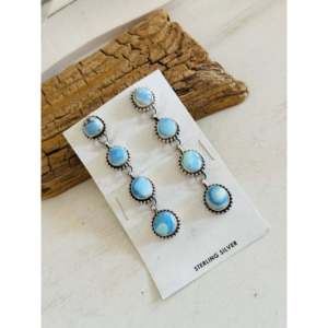 Navajo Handmade Golden Hills Turquoise & Sterling <b>Silver</b> Drop <b>Earrings</b> Post <b>Dangle</b> Design - Product Image 4