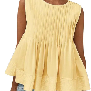 Camisetas sin mangas de verano para mujer, camisetas plisadas con picardías, blusa informal sin mangas con peplum, camisetas 2025 - Product Image 3