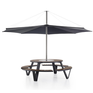 Luxury Outdoor Metal Solid Wood Dining <b>Table</b> Chair Set Modern Heavy Duty <b>Garden</b> Patio Furniture With Built In Parasol Hole - Product Image 1