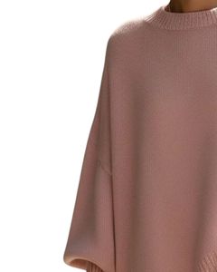 Customized <b>Women</b> Pink Oversized Knit Poncho Sweater Winter Loose Fit Batwing Sleeve Soft <b>Warm</b> Pullover Casual Fashion Top - Product Image 3