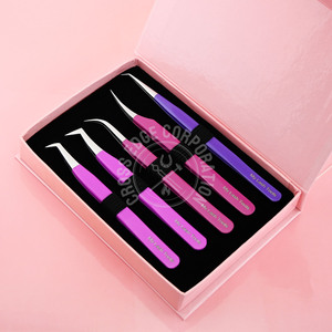 Pince à épiler professionnelle pour extensions de cils, revêtement violet rose, isolation à 90 degrés, volume accru, vente chaude - Product Image 1
